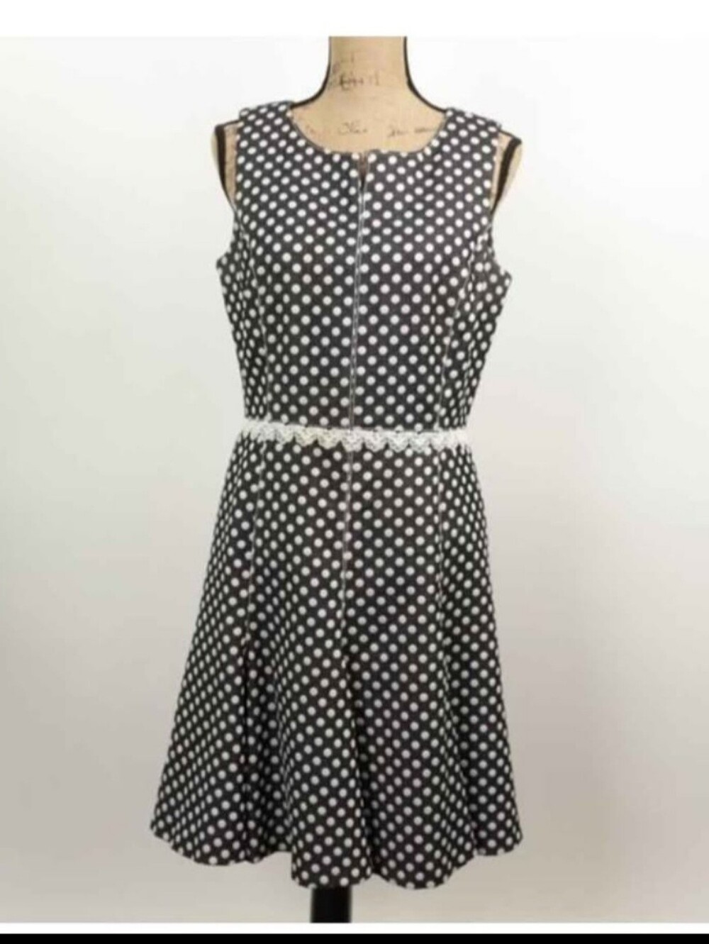 Karl Lagerfeld Black and White Polka Dot Sleeveless Fit-and-Flare Dress